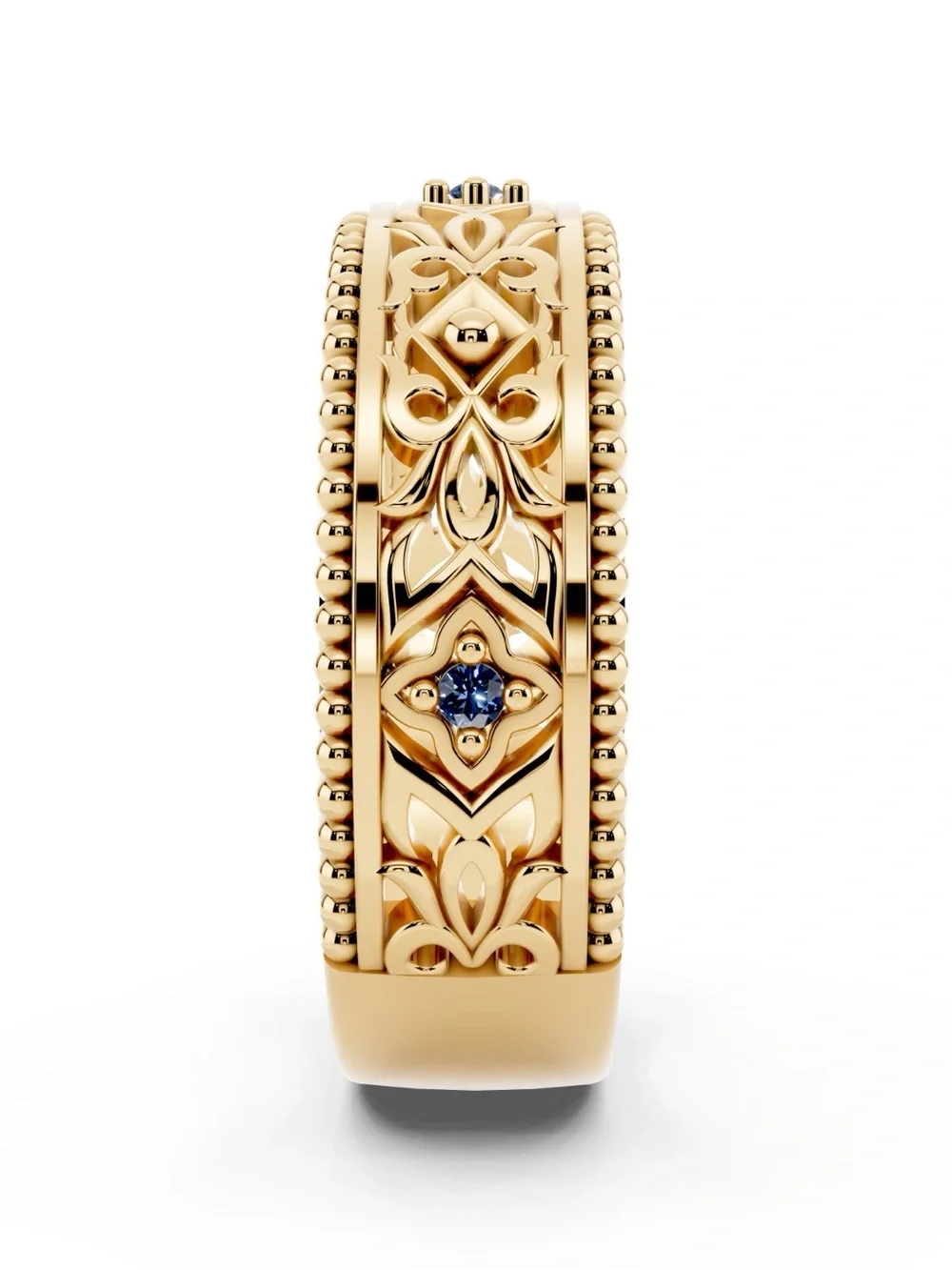 10K Yellow Gold Sapphire Filigree Band Ring 7mm Size 8.5